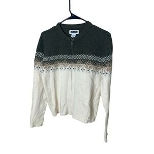 Vintage‎ Xhilaration Womens M Lambswool Blend Fair Isle Zip Up Cardigan Sweater